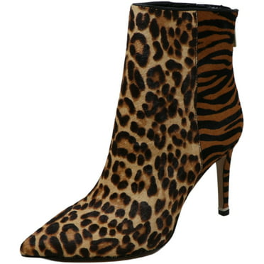 Delaney-1 Women Pointed Toe Stiletto Heel Lace Up Zipper Booties Boots Leopard